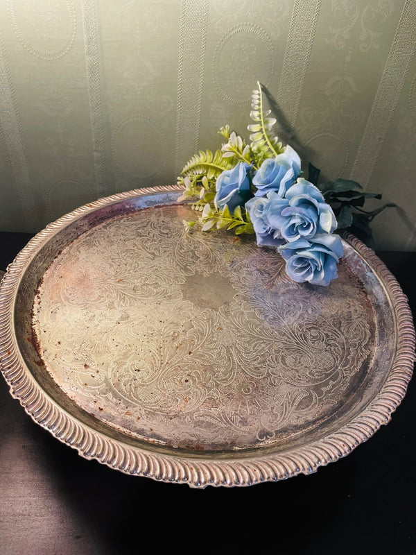 Vintage Silver Plated Round Serving Tray 14 Inch
