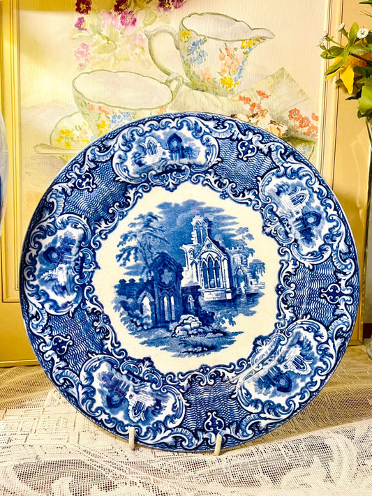 Vintage Blue Transferware Gothic Ruins Decorative Plate – 9in