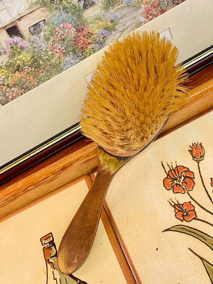 Vintage Vanity Dressing Table Set – Mirror & Two Brushes (Pink Guilloché Style Backing)