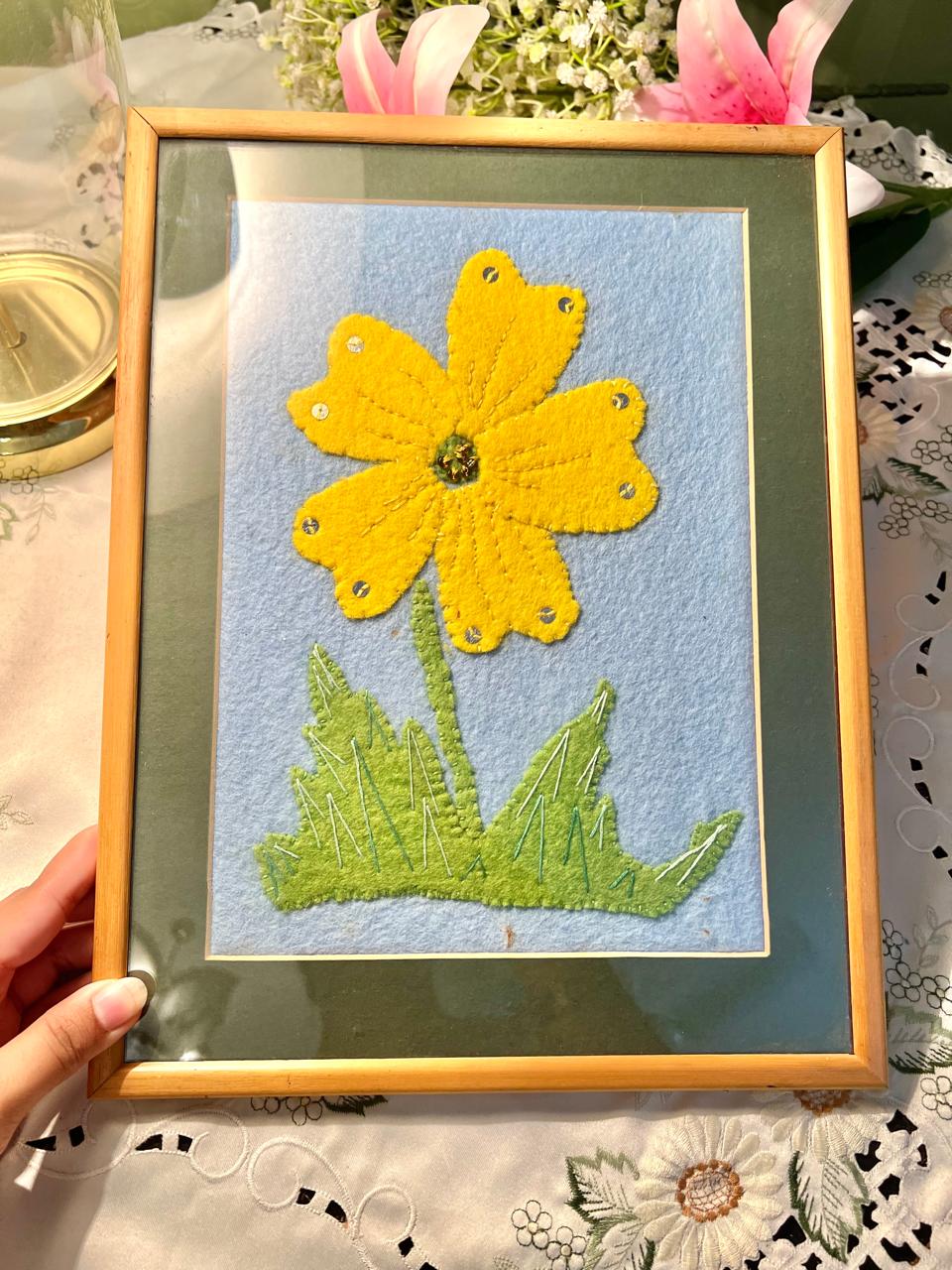 Yellow Floral Textured Framed Artwork – 15 Inches