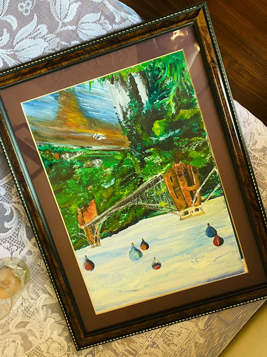 Vintage Hand-Painted Landscape Art – Wooden Frame Wall Décor