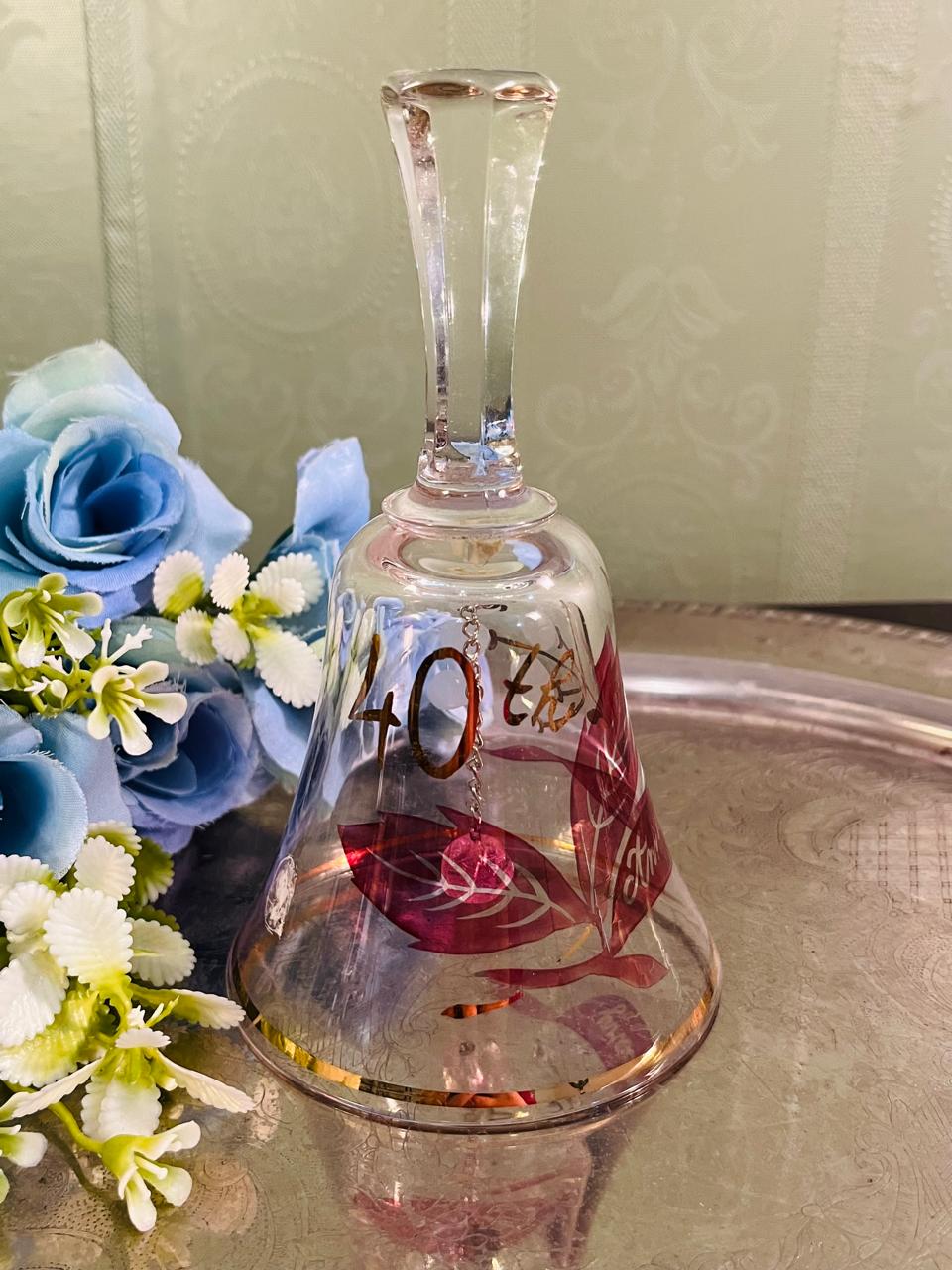 Vintage 40th Birthday Crystal Glass Bell 14 cm Ruby Gold Detail