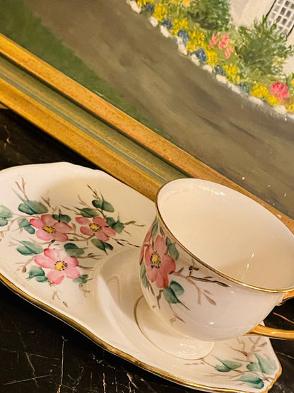 Royal Vale Vintage Footed Tea Cup and Plate – Floral Motif Bone China England