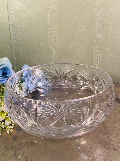 Vintage Cut Crystal Serving Bowl 18 cm Starburst Design