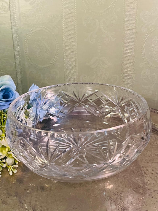 Vintage Cut Crystal Serving Bowl 18 cm Starburst Design