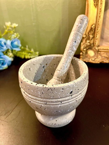 Vintage Stoneware Mortar & Pestle Set 4 Inch Kitchen Tool