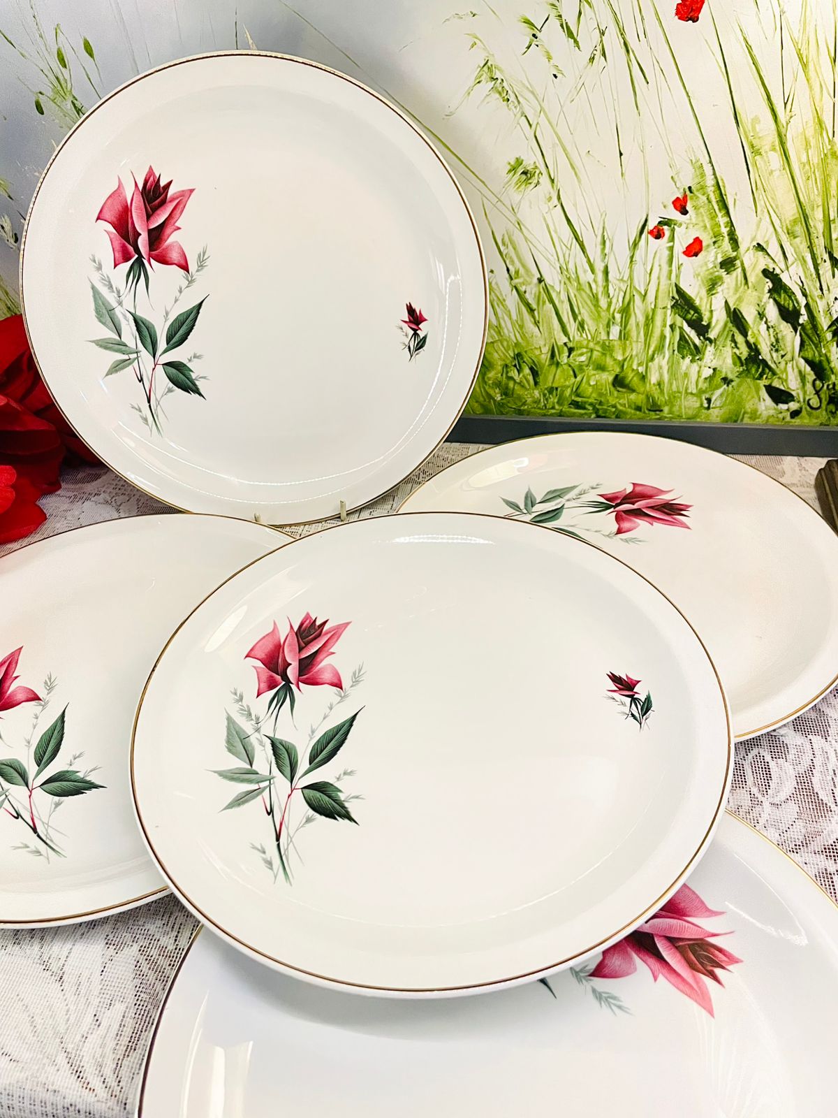 Vintage Alfred Meakin Rose Dinner Plates Set of 5