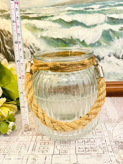 Ribbed Glass Lantern With Rope Handle