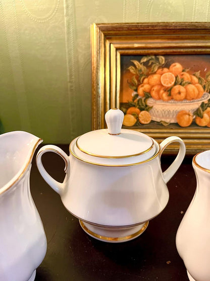 Vintage White Gold Trim Creamer & Sugar Bowl Set 10 cm