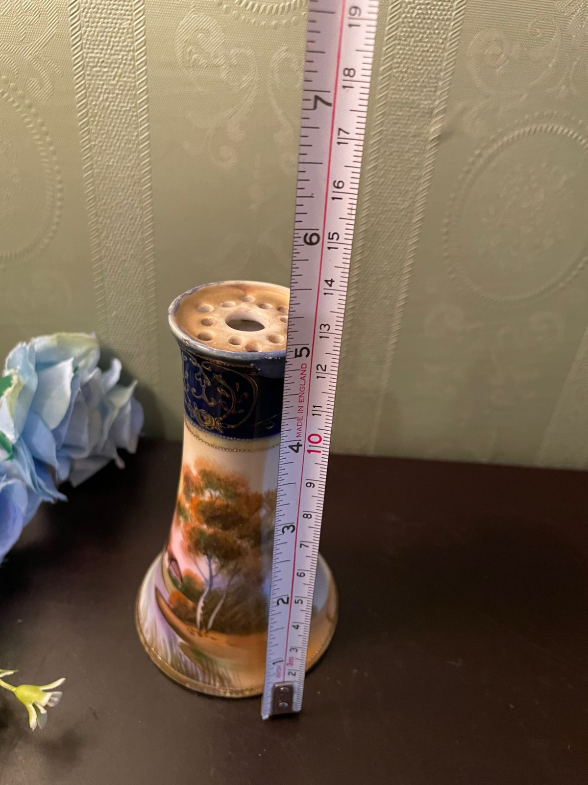 Vintage Hand-Painted Porcelain Bud Vase with Scenic Landscape