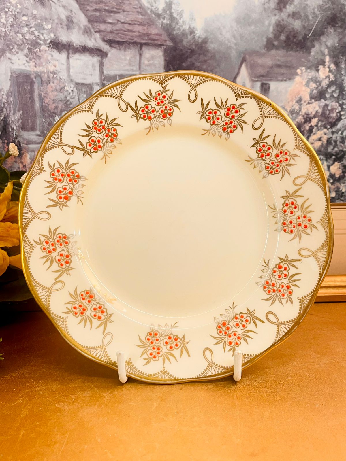 Vintage Floral Plate Set with Gold Rim Set of 4 - Plates