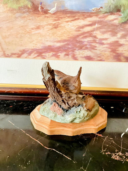 Vintage Bird Figurine on Wooden Base – Hand-Painted Collectible