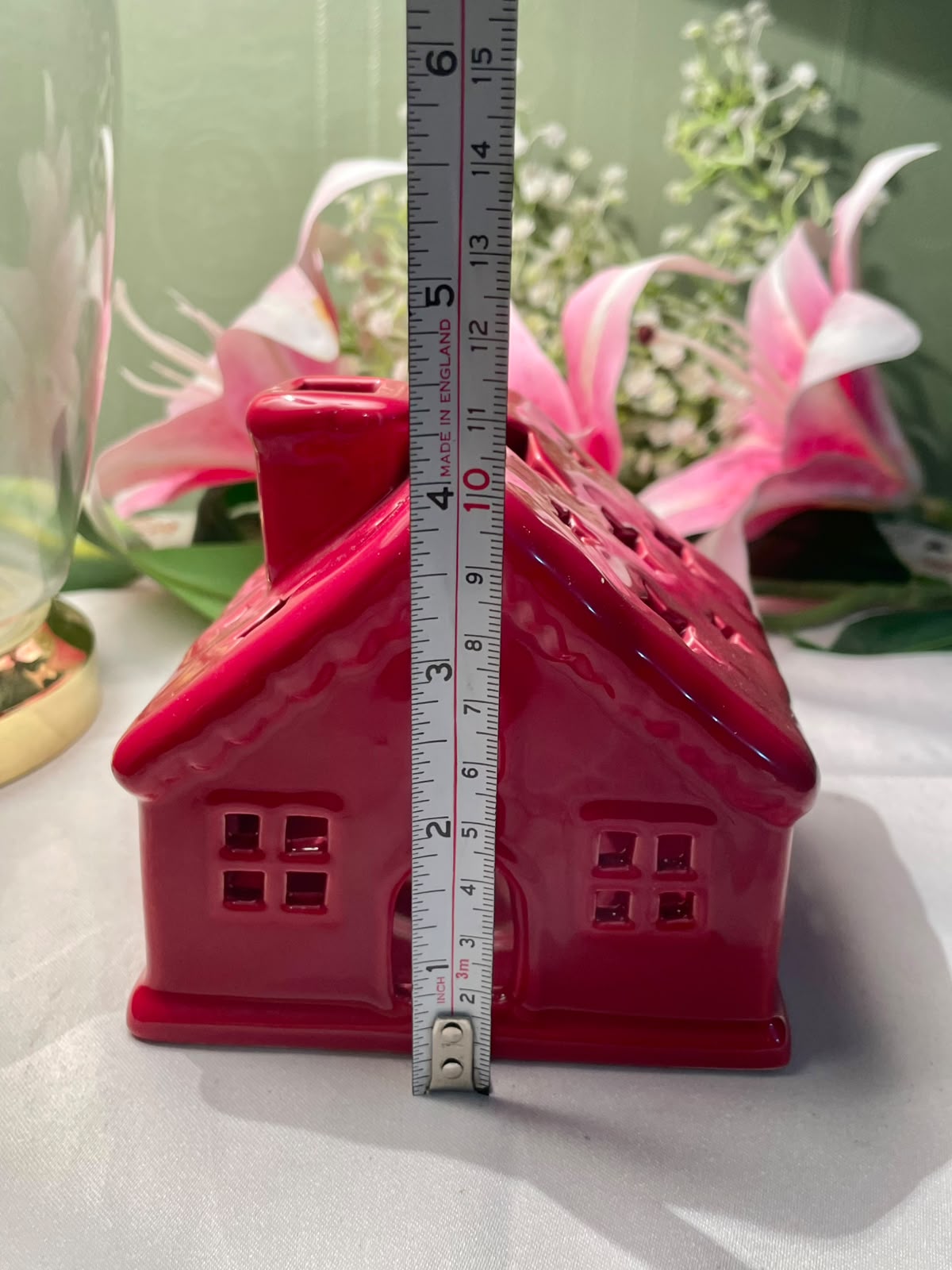 Red Ceramic House Ornament Buner 4.5 Inch