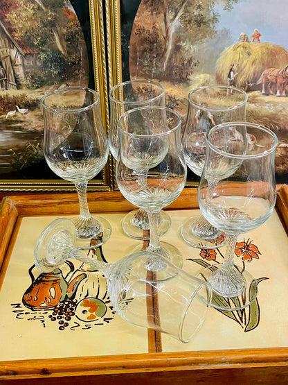 Set of 6 Clear crystal Glasses – Twisted Stem Design – Vintage Style