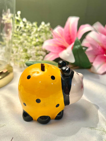 Yellow & Black Ceramic Ladybug Coin Bank – 3 Inch