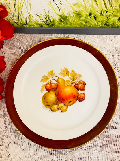 Vintage Fruit Plate with Brown Rim 10 Inch