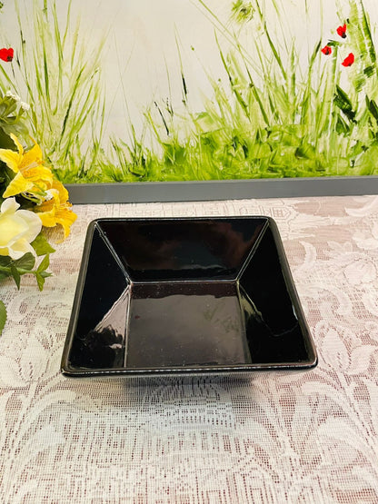 Vintage Black Square Serving Bowls Set of 4 Glossy Ceramic