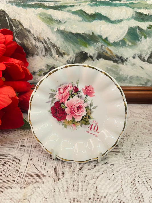 Polly-Anna Ruby Anniversary Rose Bone China Plate 5 inch