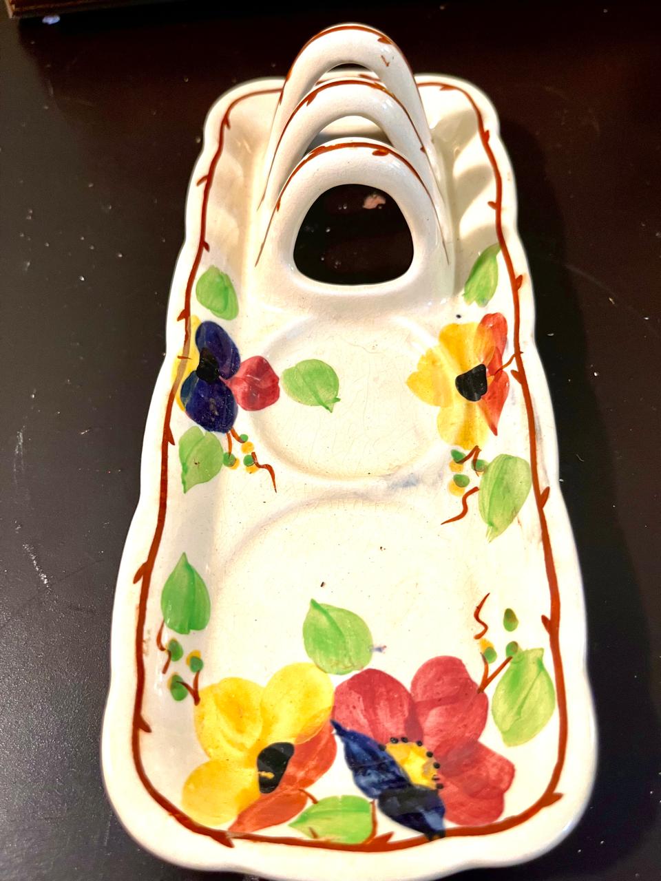 8 Inch Hand-Painted Ceramic Cutlery Holder Tray – Floral Kitchen Organizer