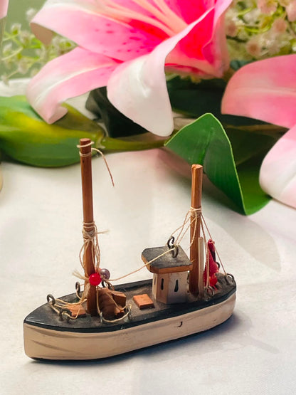 Miniature Fishing Boat Model Ornament Approx. 8 cm