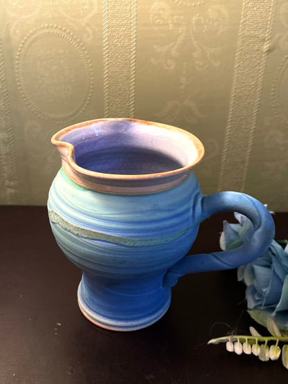 Handcrafted Blue Pottery Creamer Jug Rustic Studio Pottery Pitcher