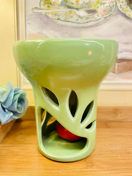 Vintage Green Ceramic Decor with Cutout Design | Home Accent Piece