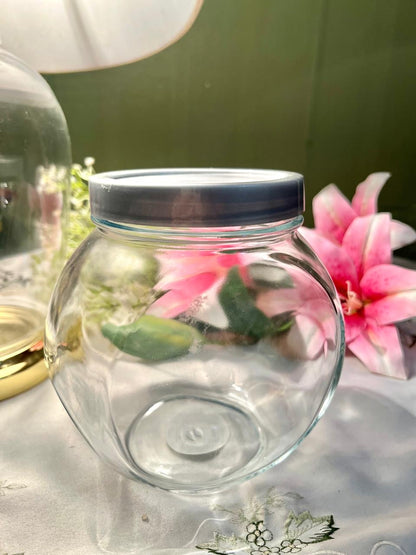 Vintage Round Clear Crystal Storage Jar with Silver-Tone Lid – 17cm