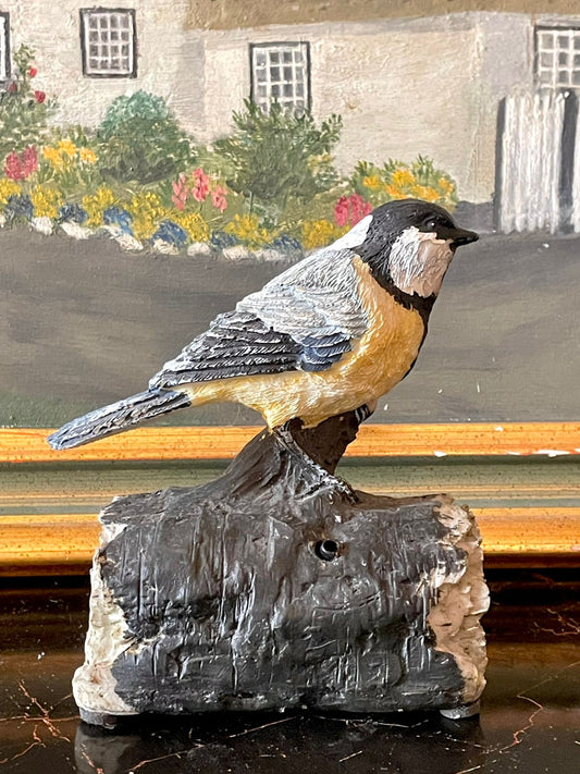 vintage bird figurine, chirping bird decor, resin bird ornament, cottagecore home decor, nature figurine, collectible bird sculpture, rustic shelf decor, bird lover gift, home styling decor, sunset kitchen vintage