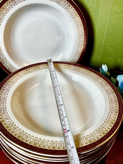 Red & Gold Border Deep Plates Set of 8 Approx. 9 Inch