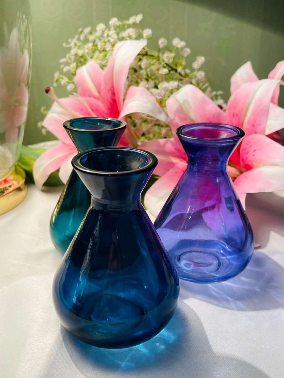 Coloured Crystal Bud Vases 3-Piece Set Approx. 11 cm