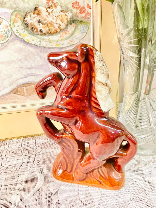 Vintage Rearing Horse Ceramic Figurine – Gloss Glaze