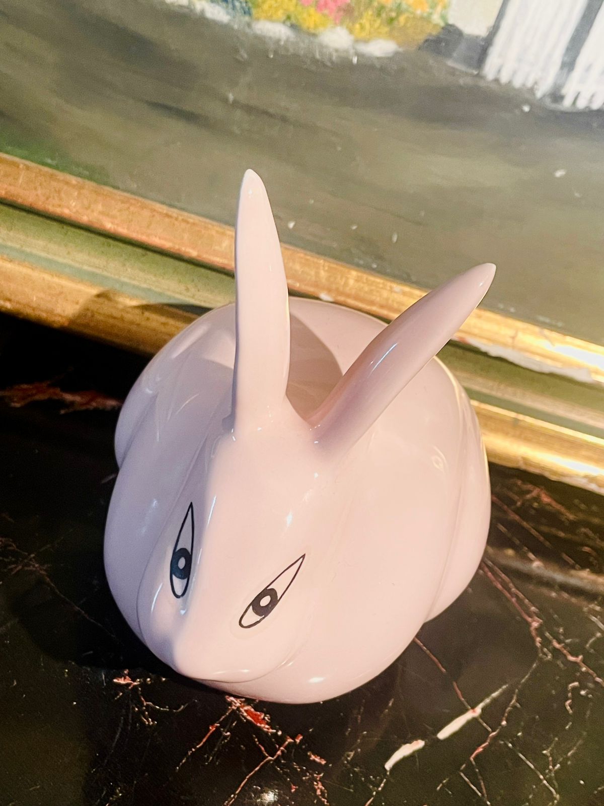 Vintage Hammersley Pink Ceramic Rabbit — Cotton Ball Holder