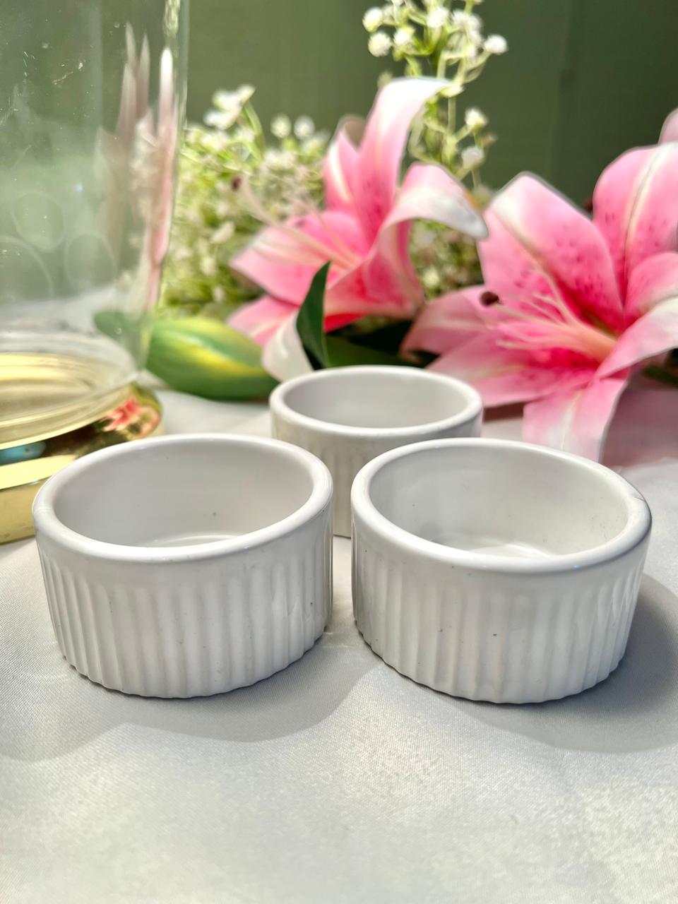 White Fluted Oven-Safe Ramekins – 3 Piece, Approx. 8 cm