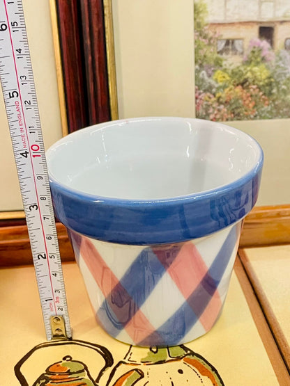 Blue & Pink Checkered Ceramic Planter Pot