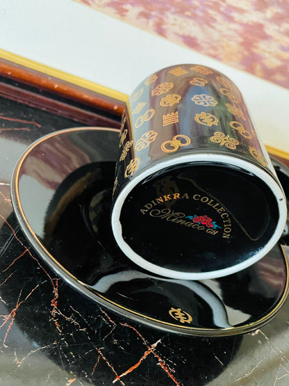 Adinkra Collection Black & Gold Cup & Saucer – Kinaco GH Elegant Porcelain Set