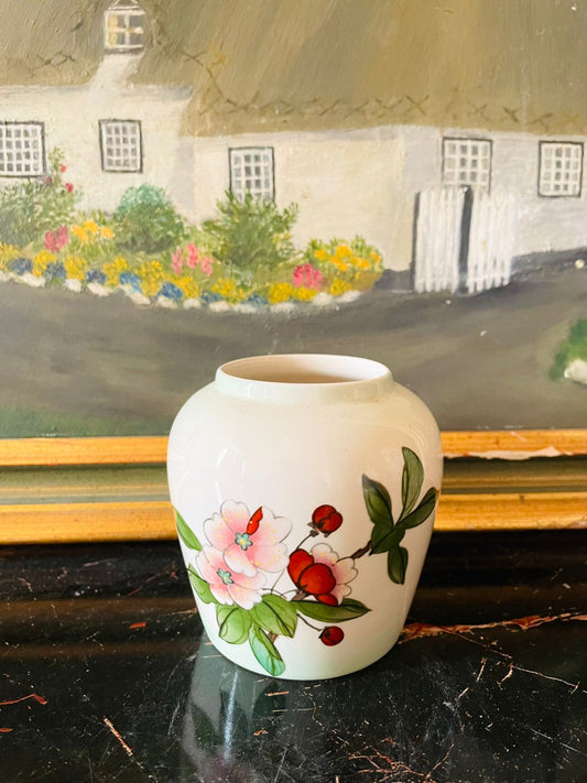 royal worcester palissy vase, english porcelain vase, hand painted floral vase, collectible british pottery, vintage palissy england, fine bone china decor, mini bud vase, floral english ceramics, rare thrift finds, sunset kitchen vintage