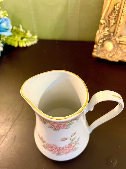 Vintage Pink Rose Porcelain Creamer Jug 5 Inch