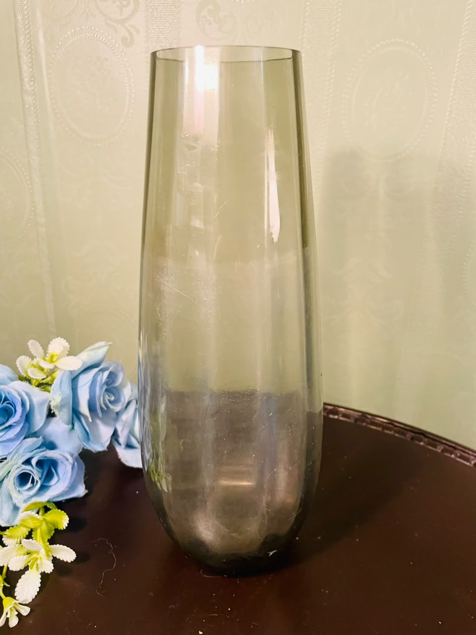 Large Smoke Grey Decorative Crystal Floor Vase – 10 Inch Modern Vase