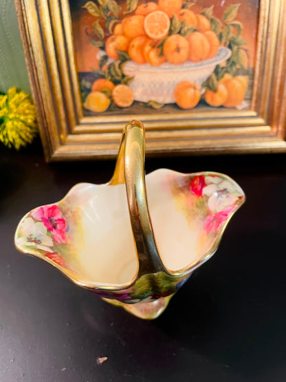 Royal Winton Grimwades Floral Basket Vase 5" Vintage England