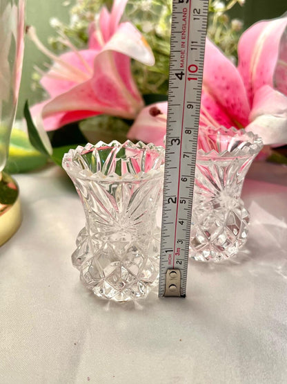 Vintage Clear Crystal Mini Vases – Pair, 3 Inch