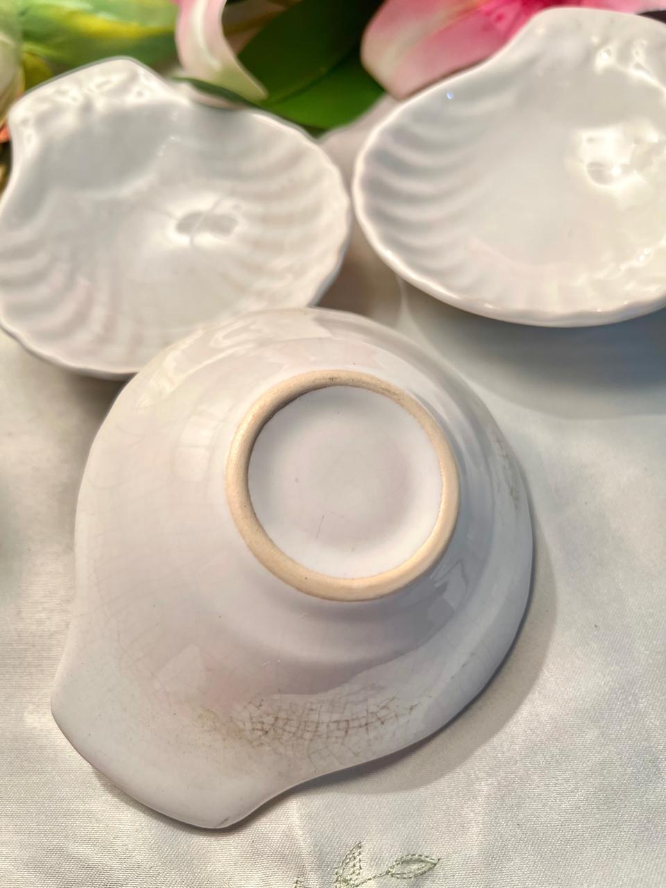 White Shell-Shaped Ceramic Serving Dishes – 3 Piece Set, 5 Inch
