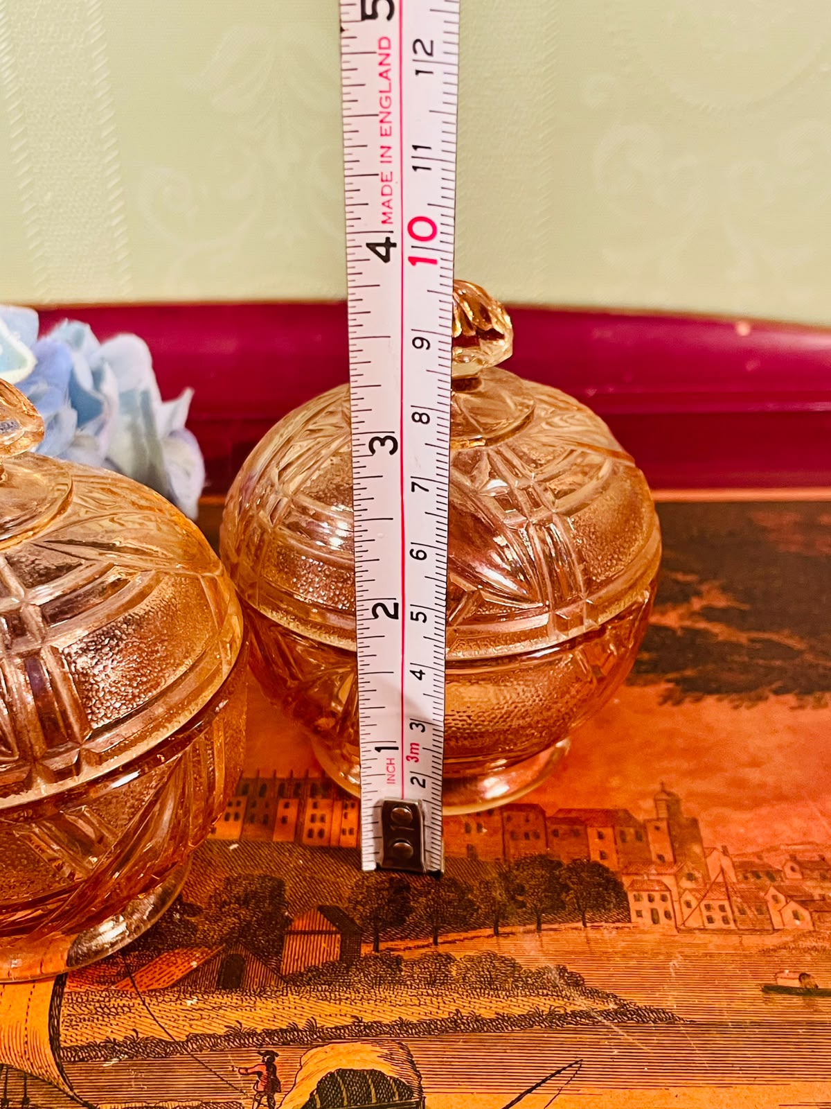Amber Crystal Lidded Trinket Jars – Set of 2, 4 Inch
