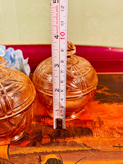 Amber Crystal Lidded Trinket Jars – Set of 2, 4 Inch