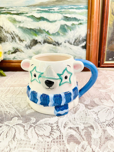 Polar Bear Ceramic Mug With Blue Scarf