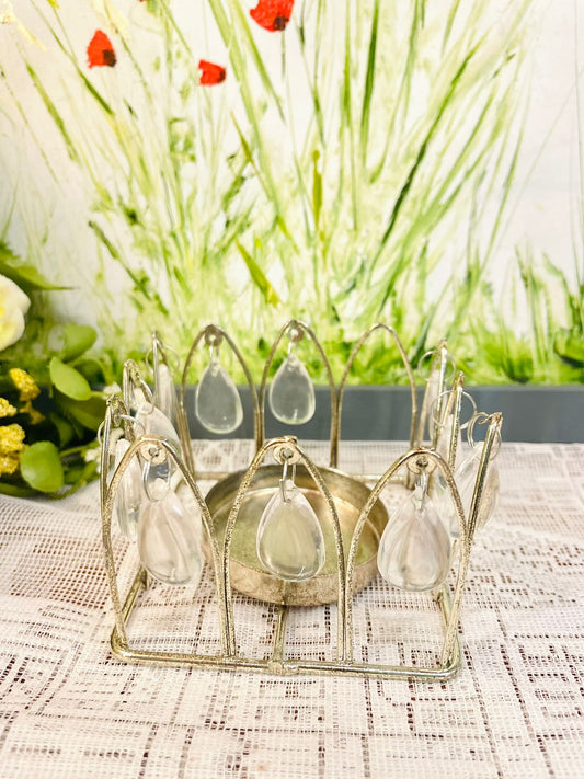 Vintage Crystal Drop Metal Candle Holder Decor