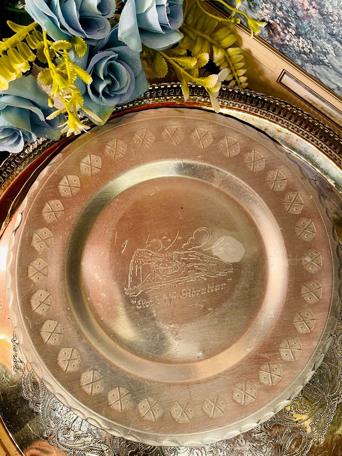 Vintage Rock of Gibraltar Pewter Display Plate