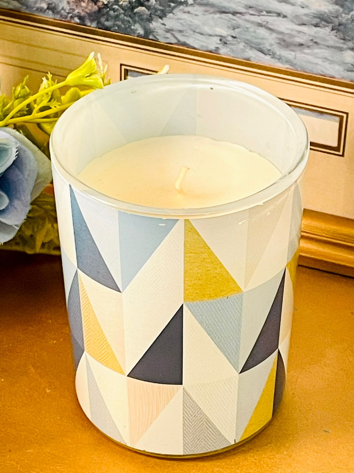 Geometric Glass Jar Candle Modern Home Decor Accent