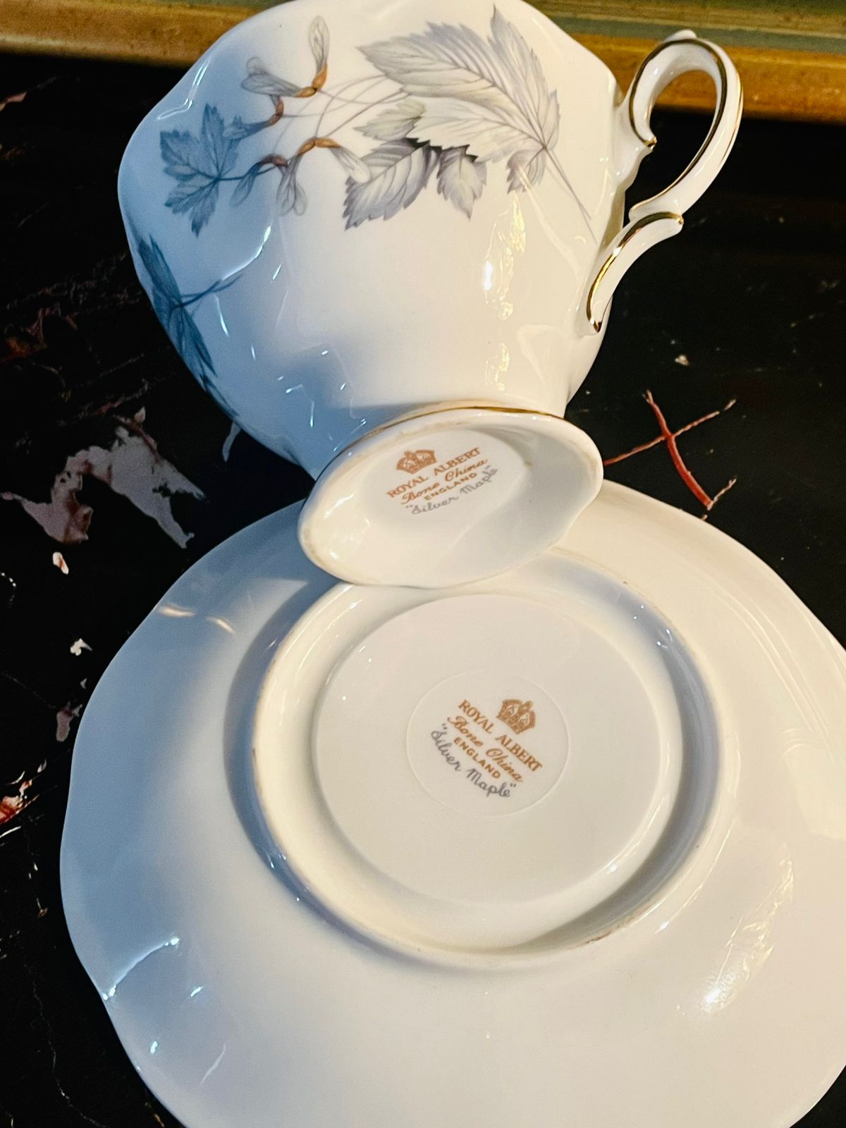 Royal Albert Bone China Tea Cup & Saucer Set – Silver Maple, England