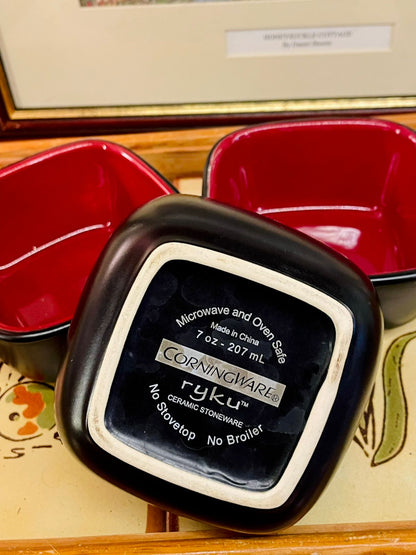 CorningWare Ryku Red & Black Stoneware Bowls – Microwave & Oven Safe