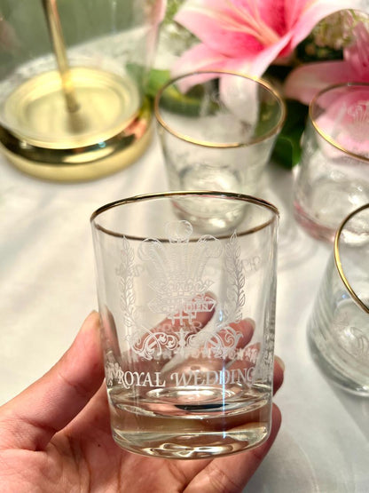 Vintage Royal Wedding Gold-Rimmed Crystal  – Prince of Wales Commemorative Set Approx. 9 cm